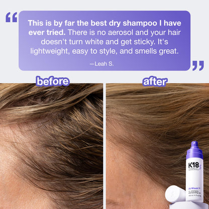K18 AirWash™ Dry Shampoo, Non-Aerosol, Balances Scalp & Controls Excess Oil Production