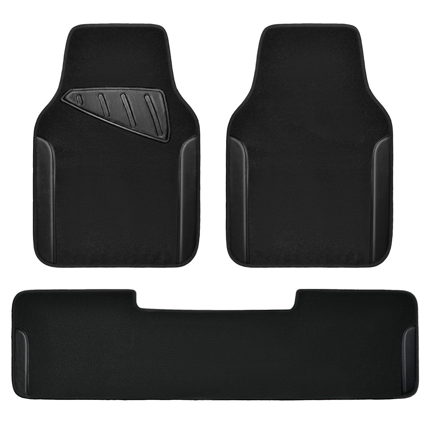 CAR PASS Waterproof Universal Fit Car Floor Mats, Faux Leather Car Carpet Mats, Black Car Mats with Anti-Slip Nibbs Backing & Driver Heel Pad Fit for SUV,Vans,sedans, Trucks,Set of 4pcs(All Black)