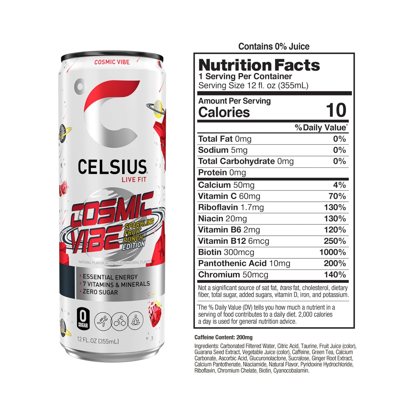 CELSIUS Sparkling Tropical Vibe, Functional Essential Energy Drink 12 Fl Oz (Pack of 12)