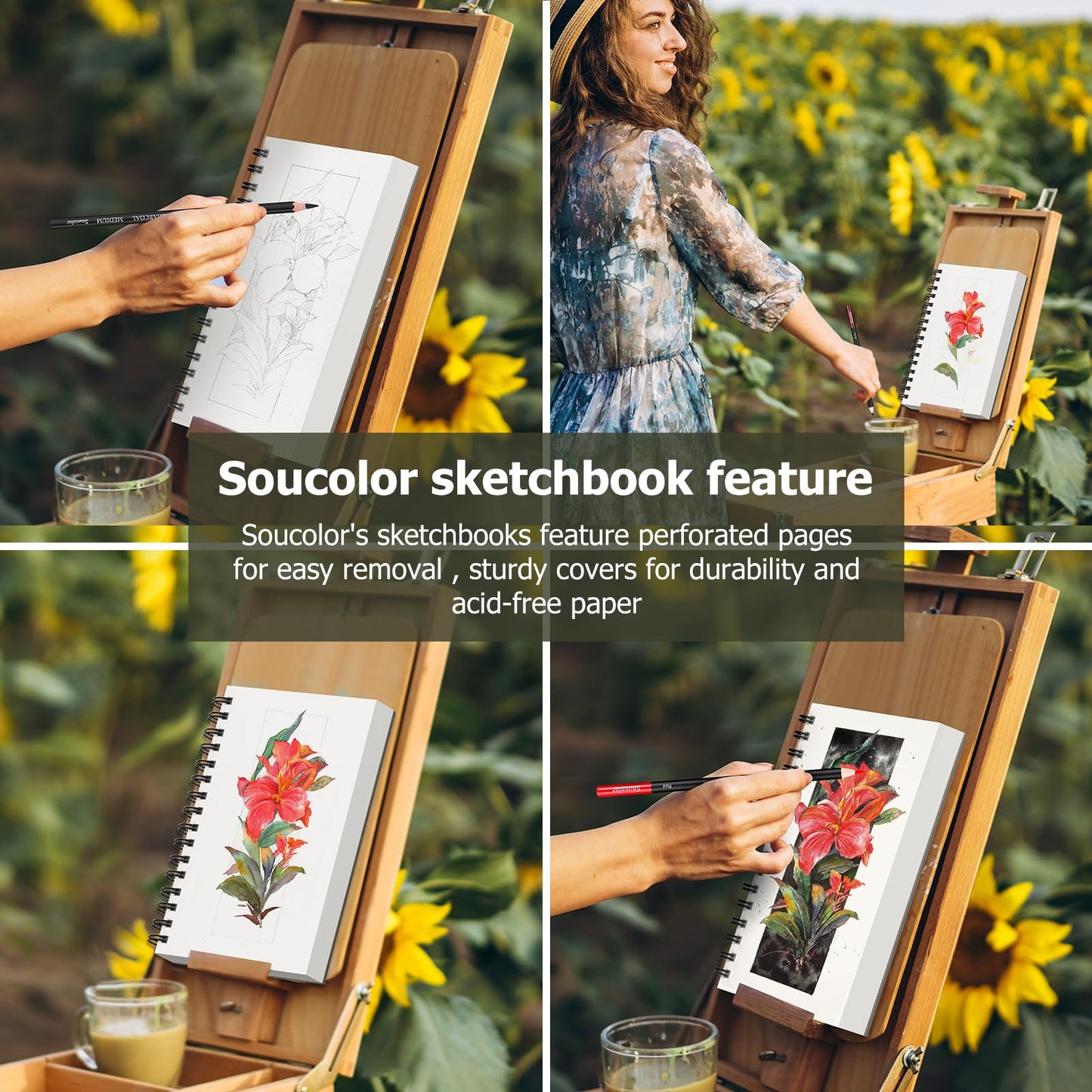 Soucolor Sketch Book 9" x 12", 100 Sheets Kids Art Sketchbook Drawing Pad