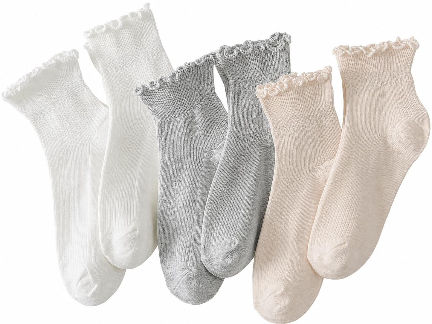 Hstyle 6 Pairs of Ruffle Socks Women, Cute Ruffle Ankle Socks