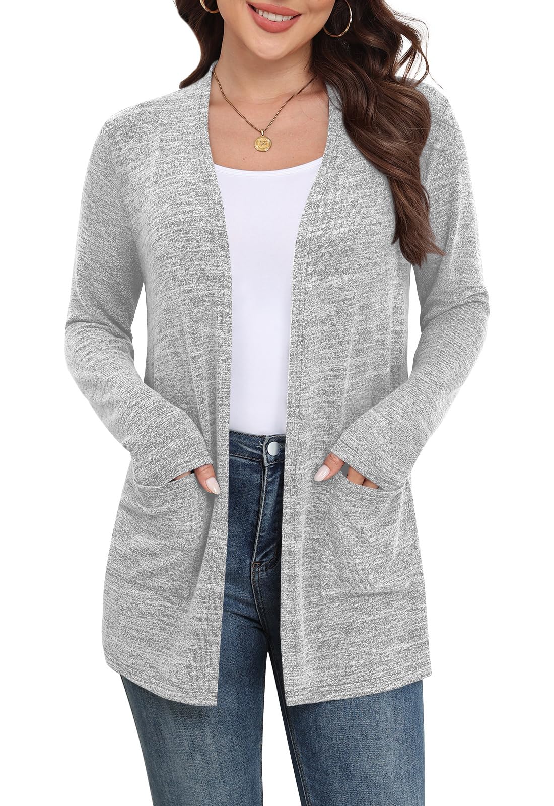 Yincro Women Lightweight Cardigan Long Sleeve Open Front with Pockets S-3XL