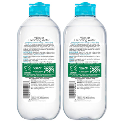 Garnier Micellar Water For Waterproof Makeup, Hydrating Facial Cleanser & Makeup Remover, Suitable for Sensitive Skin, Vegan, Cruelty Free, 13.5 Fl Oz (400mL), 1 Count