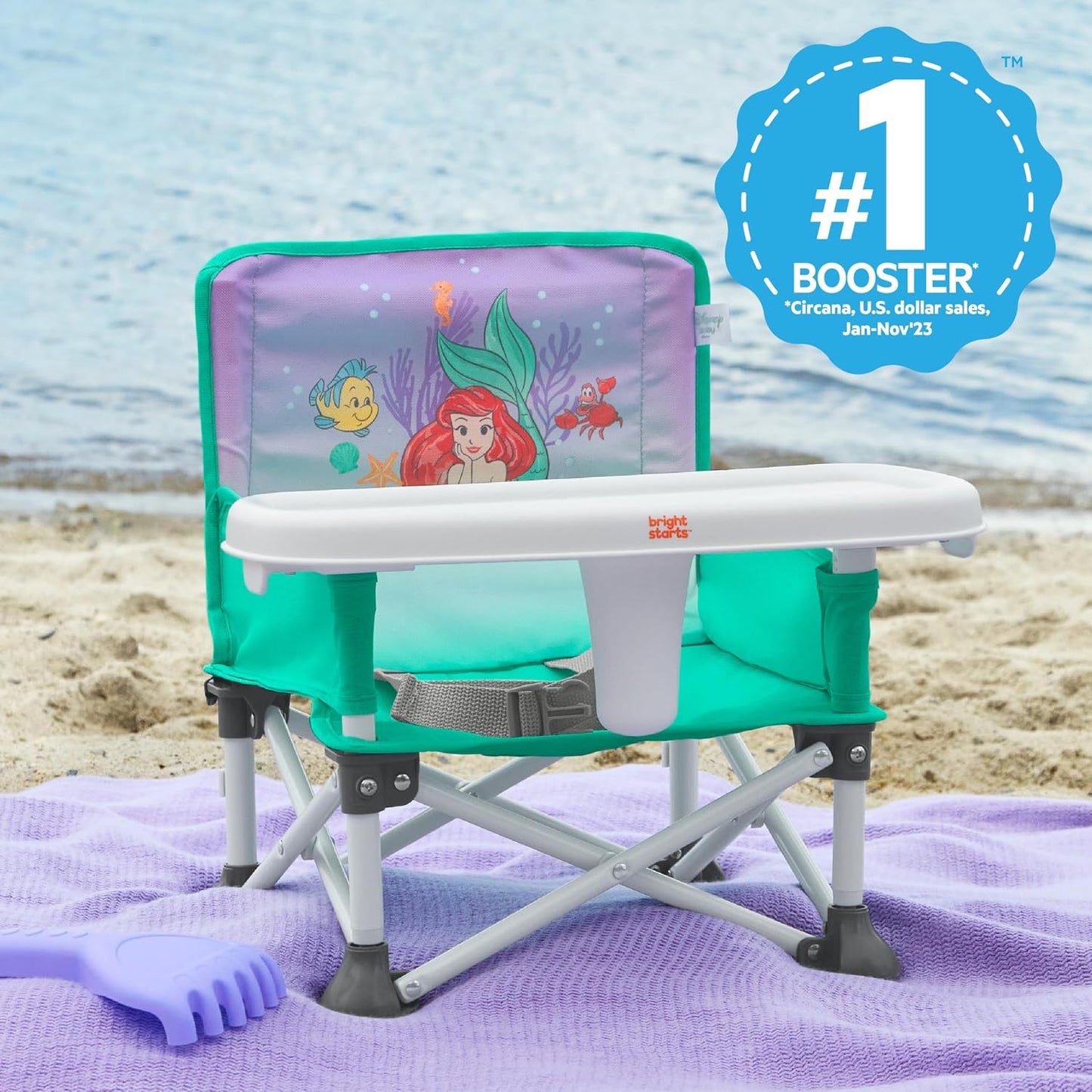 Bright Starts Pop 'N Sit Portable Booster, Indoor/Outdoor Use, Floor Seat with Feeding Tray, Teal, 6 Mos - 3 Yrs