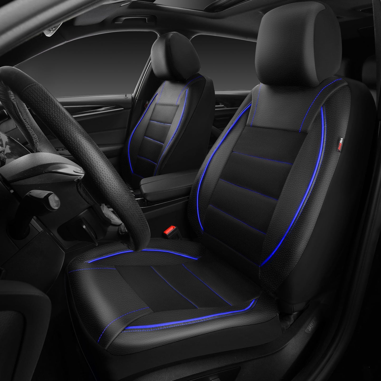 CAR PASS Universal FIT Piping Leather Car Seat Cover, for suvs,Van,Trucks,Airbag Compatible,Inside Zipper Design and Reserved Opening Holes (Full Set, Black and Red)