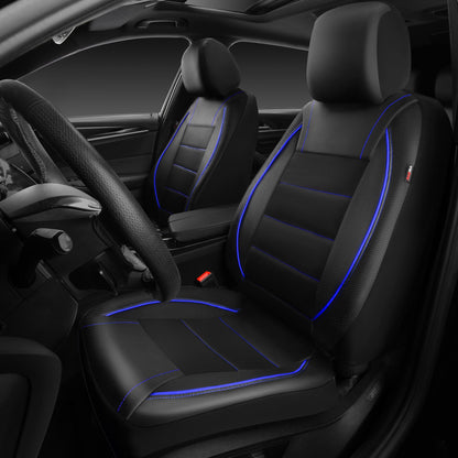 CAR PASS Universal FIT Piping Leather Car Seat Cover, for suvs,Van,Trucks,Airbag Compatible,Inside Zipper Design and Reserved Opening Holes (Full Set, Black and Red)