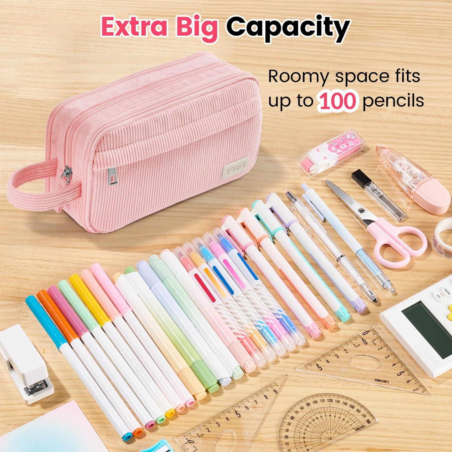 Sooez High Capacity Pencil Case, Soft Corduroy Pencil Pouch