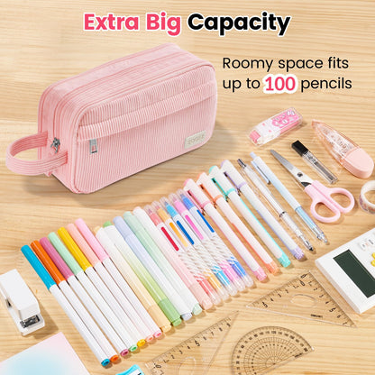 Sooez High Capacity Pencil Case, Soft Corduroy Pencil Pouch