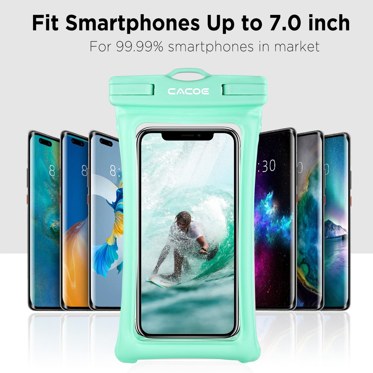 CACOE Floatable Waterproof Phone Pouch 2 Pack Up to 7.0",White+Blue