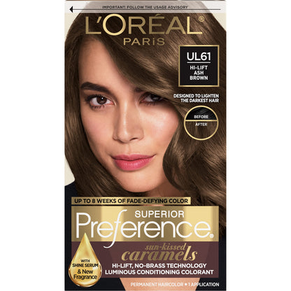 L'Oreal Paris Superior Preference Luminous Fade-Defying Permanent Hair Color, Hair Dye For Up to 9 Weeks of Radiance, Medium Brown 5, 1 Hair Dye Kit