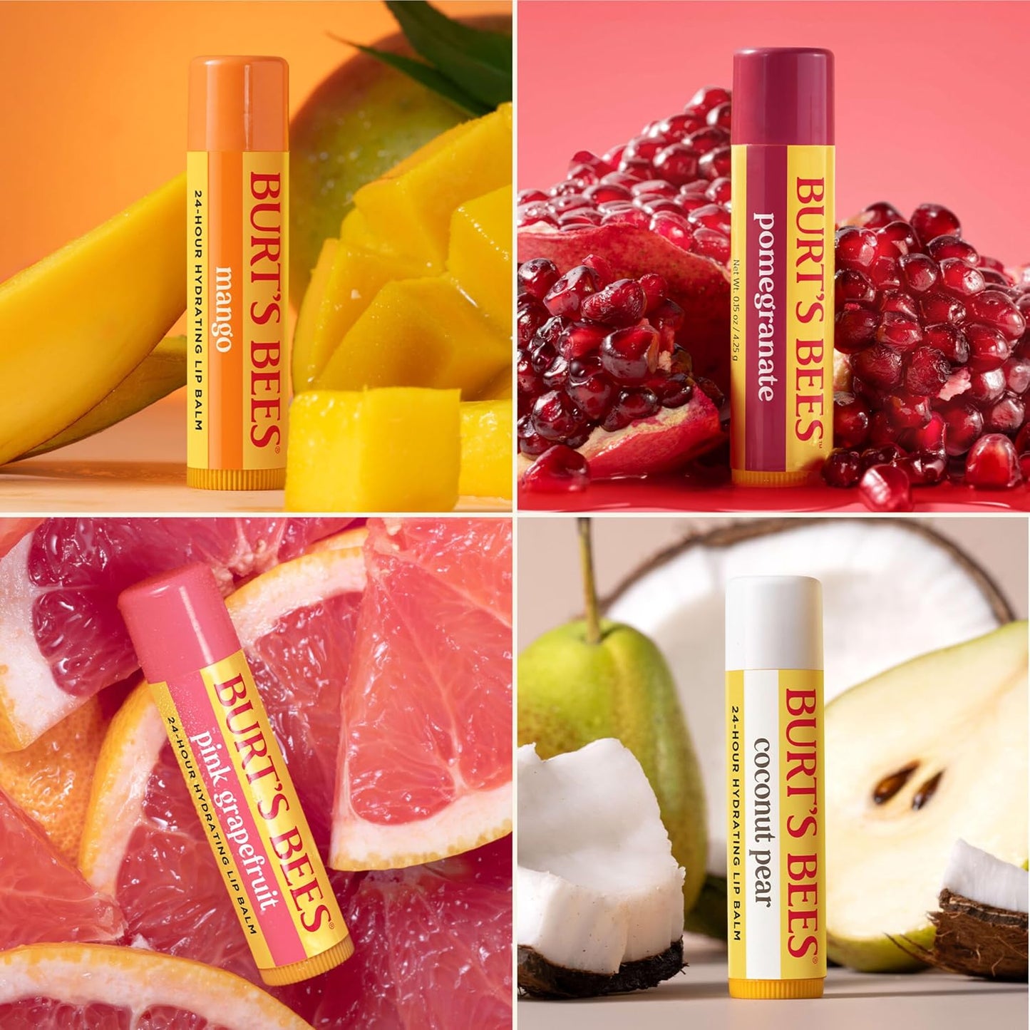 Burt's Bees Lip Balm, Pomegranate, 0.15 oz., 4 Tubes