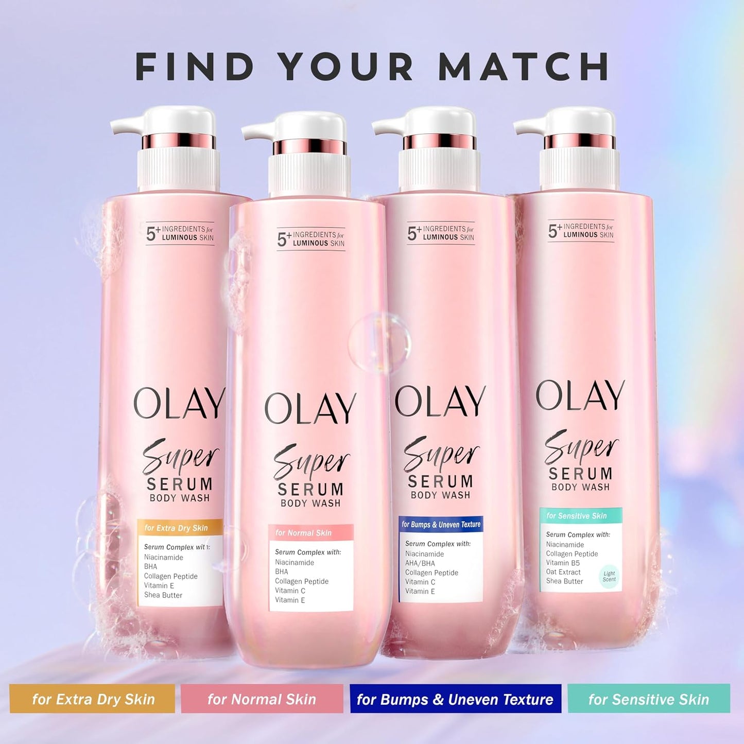 Olay Super Serum Body Wash for Extra Dry Skin, 24hr Long Lasting Rich Hydration, 5+ Ingredient Complex for Bright, Even, Firm, & Luminous Skin, with Collagen Peptide, Vitamin C & Shea Butter, 20 fl oz