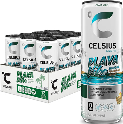 CELSIUS Sparkling Tropical Vibe, Functional Essential Energy Drink 12 Fl Oz (Pack of 12)