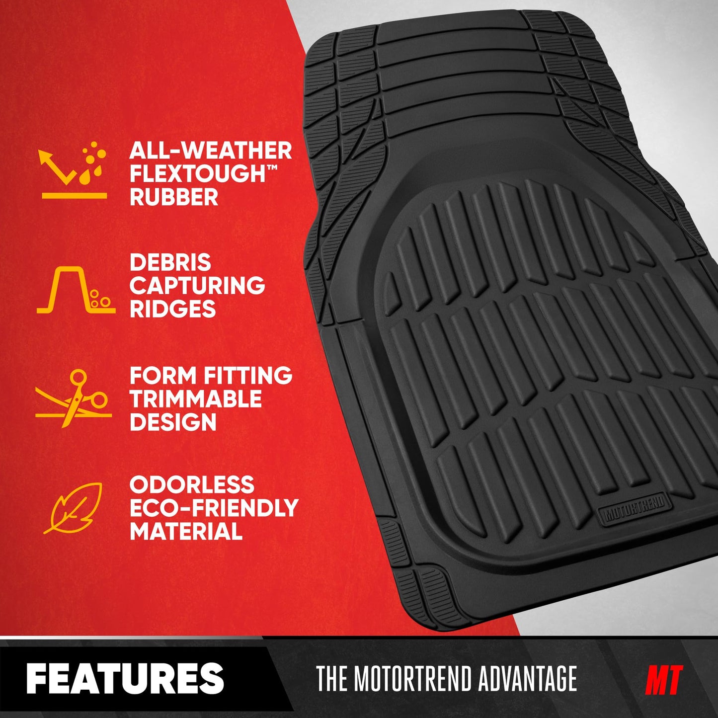 Motor Trend -2 Piece Front Car Floor Mats- Black FlexTough Contour Liners-Deep Dish Heavy Duty Rubber Floor Mats for Car SUV Truck & Van-All Weather Protection, Universal Trim to Fit