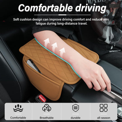 Amiss Car Center Console Cover, Upgraded Leather Car Armrest Cushion with 2 Storage Pockets, Universal Waterproof Cushion Pad, Non-Slip Car Interior Accessories, Fits Most Sedans SUVs Trucks (Black)