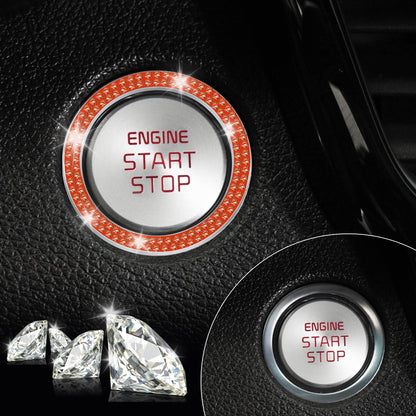 LivTee 2 PCS Crystal Double Rhinestone Car Engine Start Stop Decoration Ring, Bling Car Interior Accessories for Women, Push to Start Button Cover Sticker, Automotive Decals, Light Green