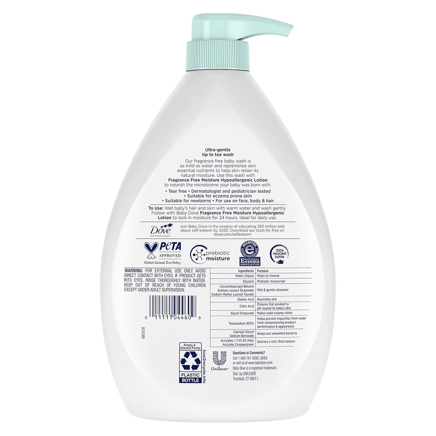 Baby Dove Care Baby Wash Fragrance-Free Moisture 1 Pack 34 oz