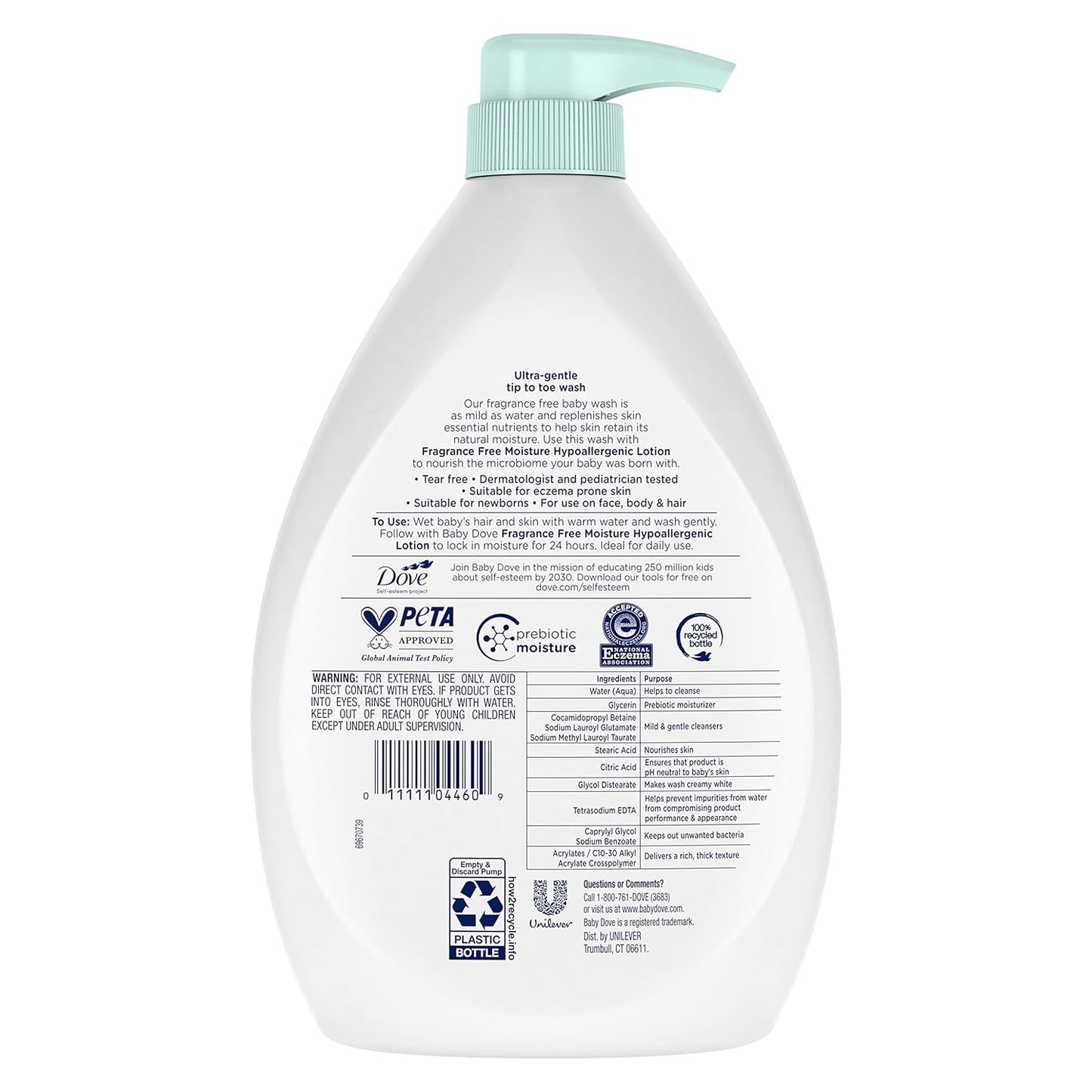 Baby Dove Care Baby Wash Fragrance-Free Moisture 1 Pack 34 oz