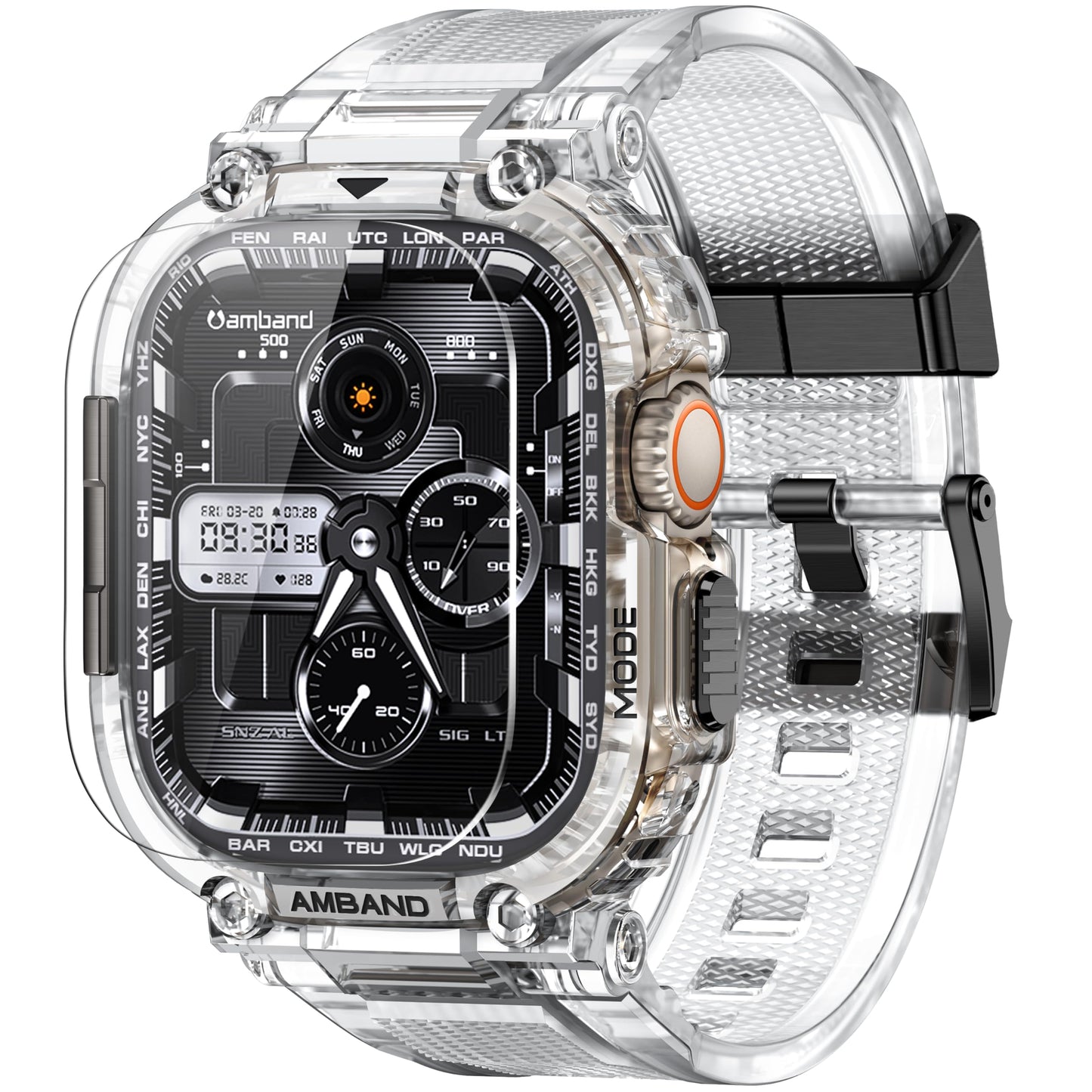 amBand Bands Compatible with Apple Watch 9/8/7/6/5/4 & SE 3/2/1 45mm/44mm Case for Men, M1 Sport Series Rugged Case Protective Cover for iWatch SE3/SE2/6/SE/5/4 44/45 mm Men Black