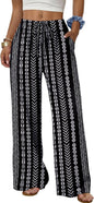 Sampeel Wide Leg Pants for Women Flowy Palazzo Drawstring Elastic Waist Trousers with Pockets Summer Beach Vacation Clothes
