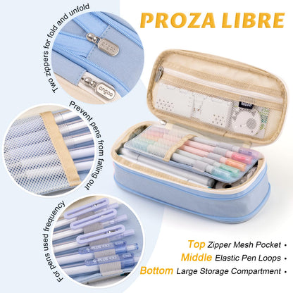 EASTHILL Big Capacity Pencil Pen Case Office College School Large Storage High Capacity Bag Pouch Holder Box Organizer Blue (Pink)