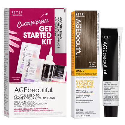 AGE beautiful Permanent Hair Color Cream, 100% Gray Coverage Hair Dye with Biotin Anti-Aging Formula for Fuller, Thicker Hair, Professional Salon Quality