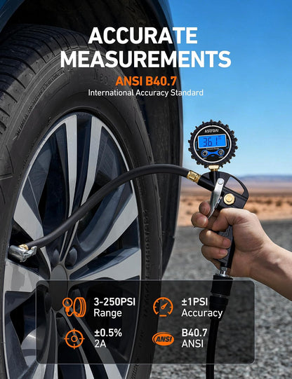AstroAI Digital Tire Pressure Gauge with Inflator 3-250 PSI Fits 1/4" NPT