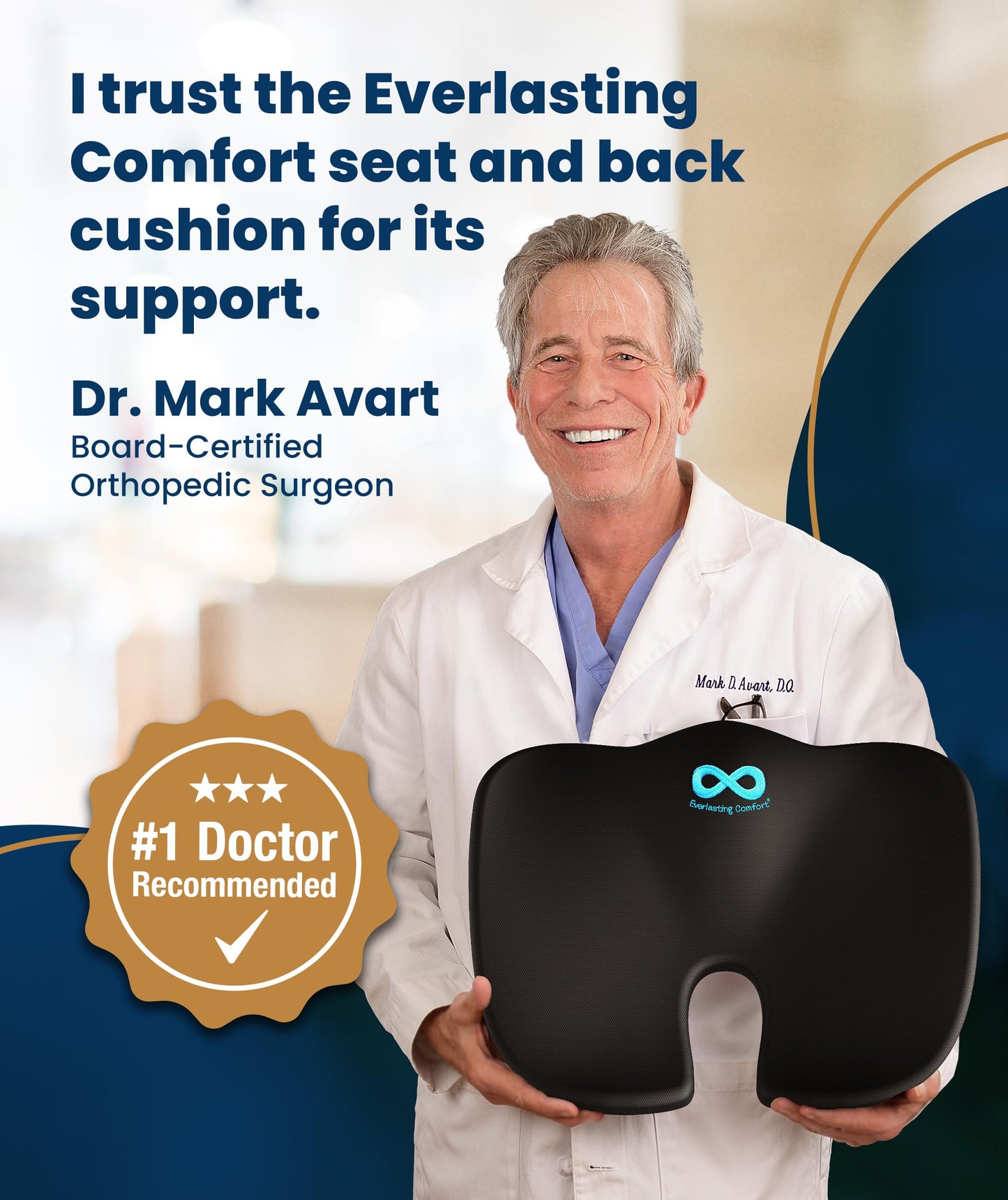 Everlasting Comfort Doctor Recommended Memory Foam Seat Cushion for Office Chairs & Car - Ergonomic Office Desk Accessories - Cushions for Tailbone Pain Relief, Sciatica (Black, Large)