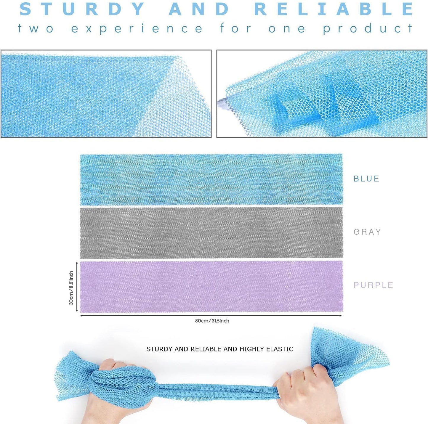 UJFQBH African Net Sponge Authenti, Exfoliating Body Scrubber for Back and Hard to Reach Areas, Gentle Daily Exfoliation for Deep Cleansing, Quick Drying Shower Essential, Aqua Grey 3 Pack