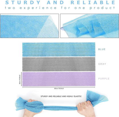 UJFQBH African Net Sponge Authenti, Exfoliating Body Scrubber for Back and Hard to Reach Areas, Gentle Daily Exfoliation for Deep Cleansing, Quick Drying Shower Essential, Aqua Grey 3 Pack