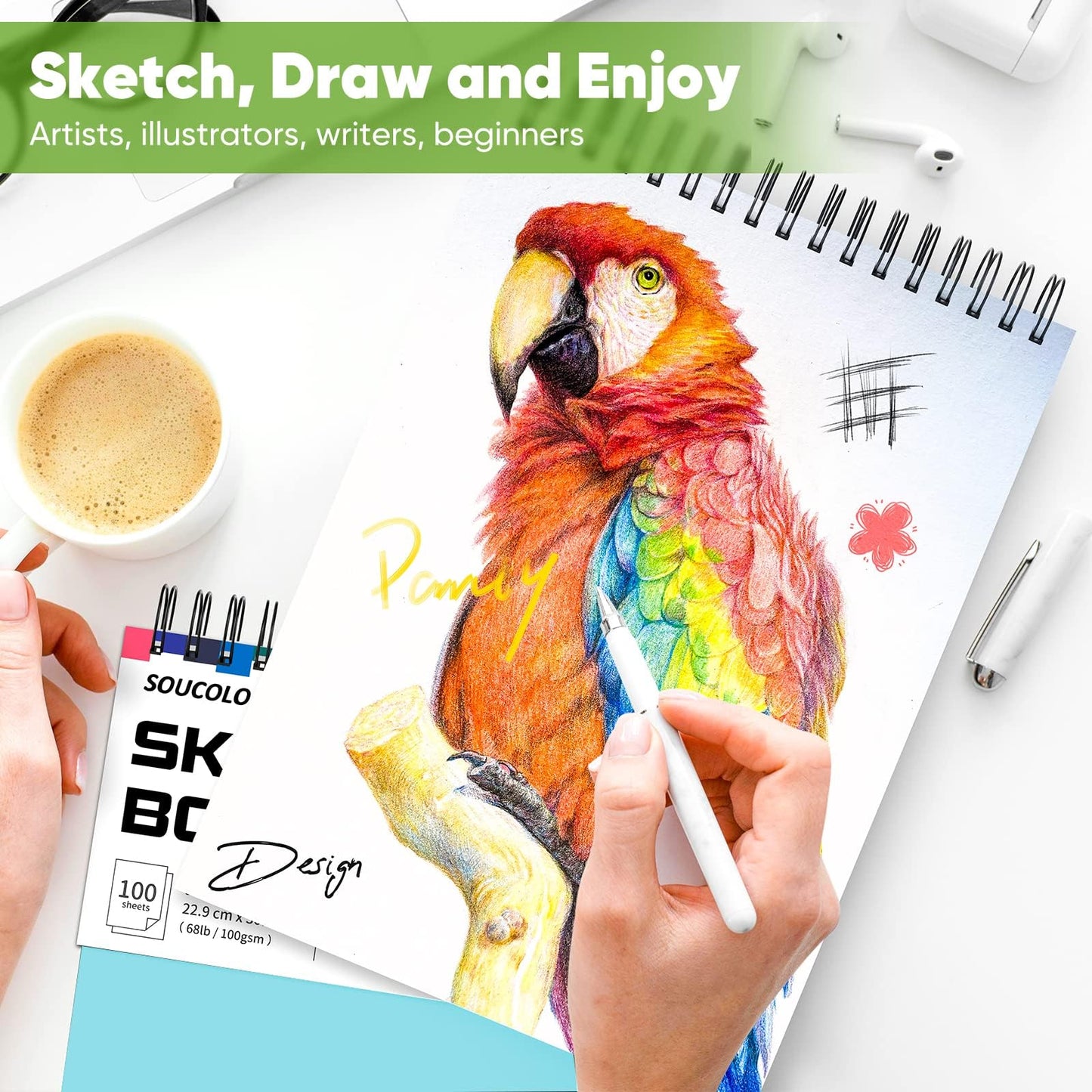 Soucolor Sketch Book 9" x 12", 100 Sheets Kids Art Sketchbook Drawing Pad