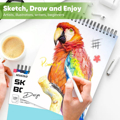 Soucolor Sketch Book 9" x 12", 100 Sheets Kids Art Sketchbook Drawing Pad