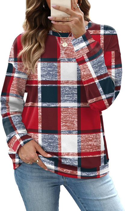 RUMIA Women's Crew Neck Sweatshirt Long Sleeve Tops for Women Fall Clothes