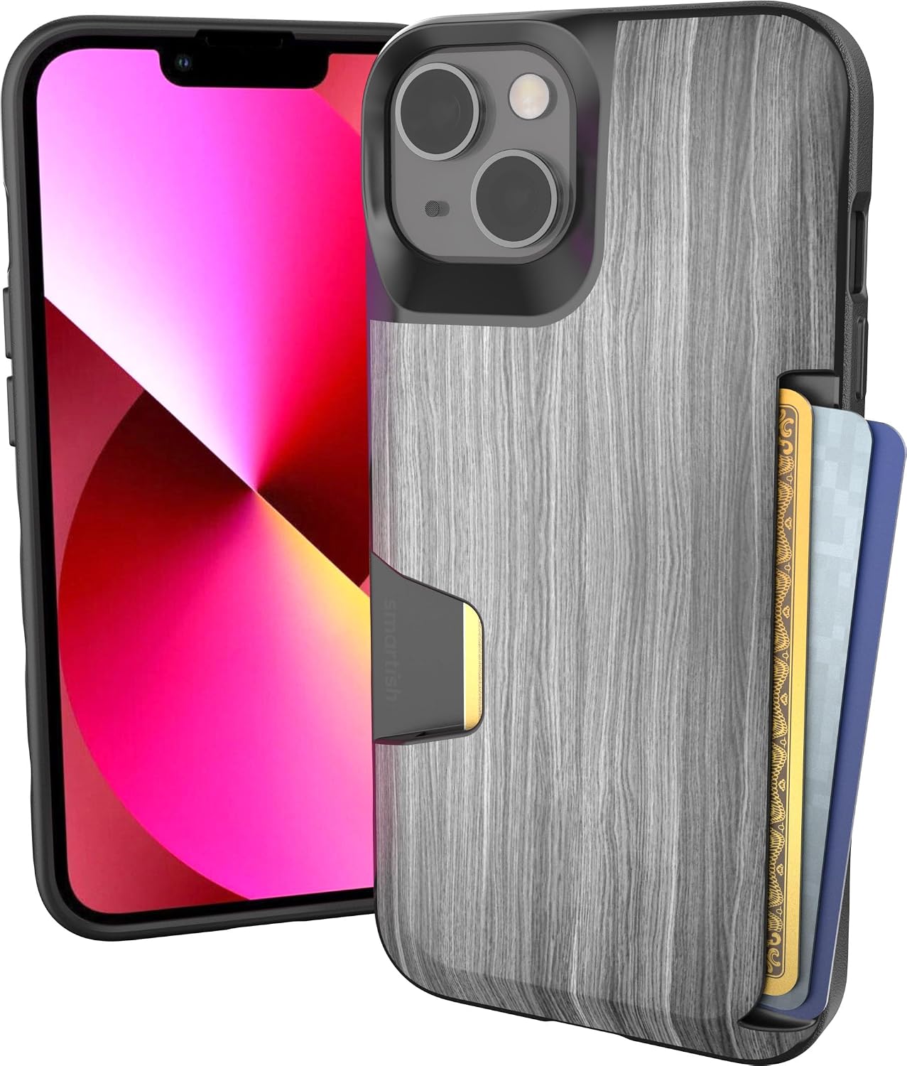 Smartish® iPhone 13 Wallet Case - Wallet Slayer Vol. 1 [Slim + Protective] Credit Card Holder - Drop Tested Hidden Credit Card Slot Cover for Apple iPhone 13 - Black Tie Affair