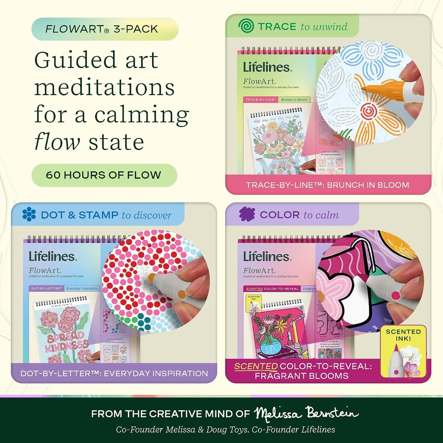 Lifelines FlowArt Mini Activity Pads, 3-Pack, Dot-by-Letter Coloring Books