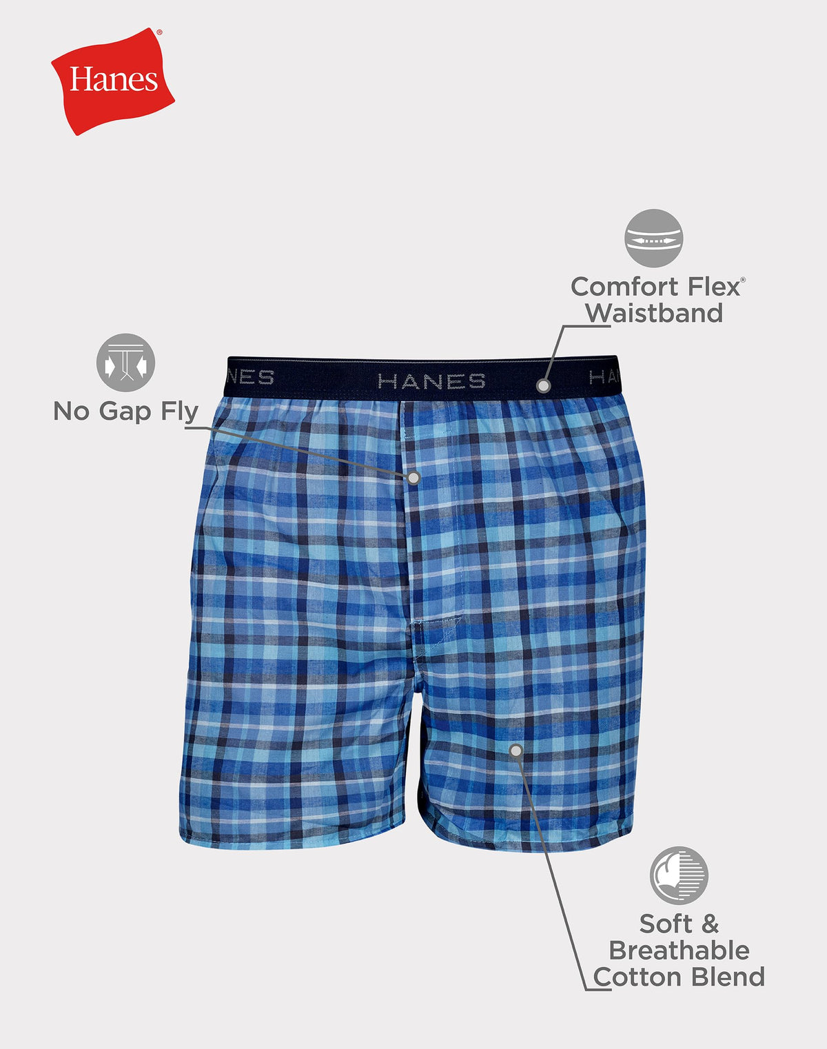 Hanes Men's Underwear Boxers Pack, Cool & Breathable Cotton Underwear, Moisture-Wicking Boxers for Men