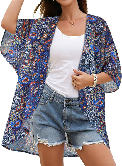 CHICGAL Womens Floral Kimono Cardigan Beach Cover Up Casual Summer Tops
