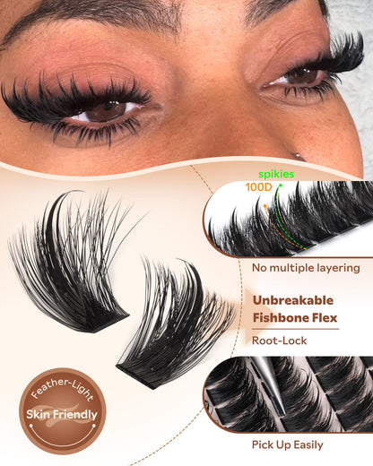 Goddvenus Pre-made Spikes Lash Clusters Wispy Manga Eyelash Clusters