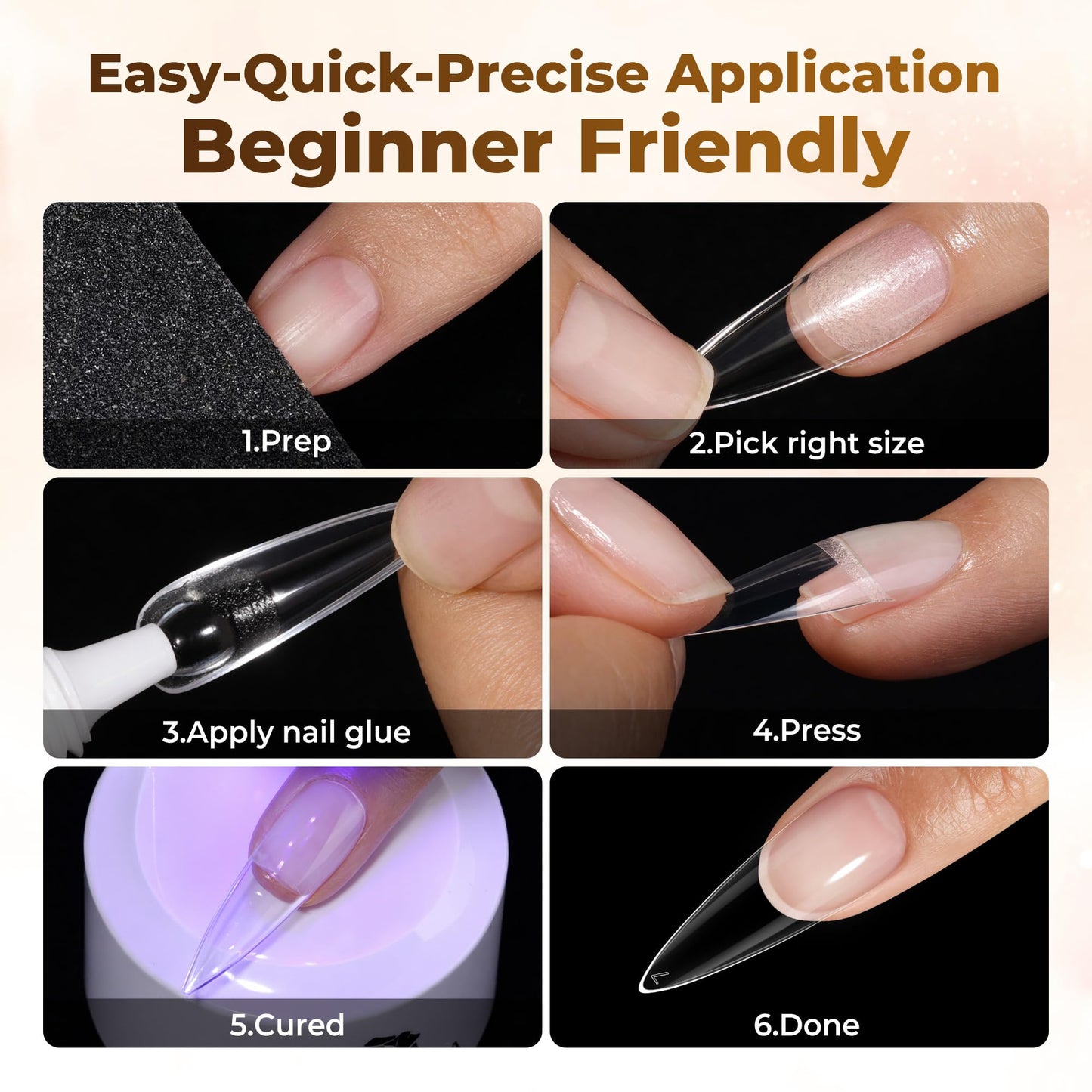 UNA GELLA 504Pcs Medium Pointed Almond Nail Tips, X-Soft Almond Gel Nails