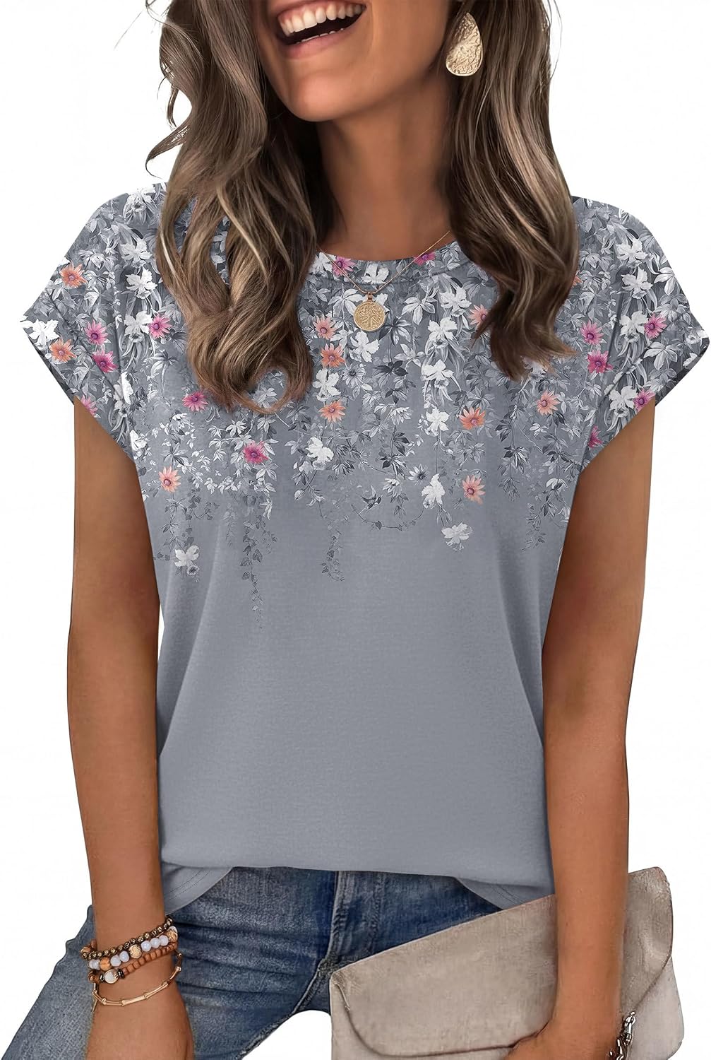 Alaroo Womens Summer Tops Short Sleeve Shirts Crew Neck Tshirt Cute Trendy Tunic Blouses (S-3XL)