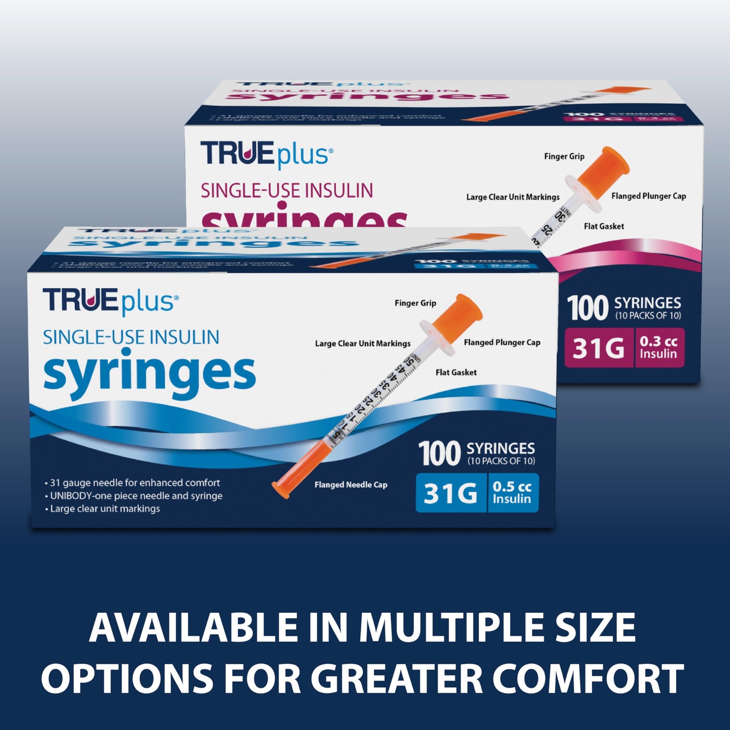 TRUEplus Single-Use Insulin Syringes, 31G, 0.3cc, 5/16 Inch, 100 Count