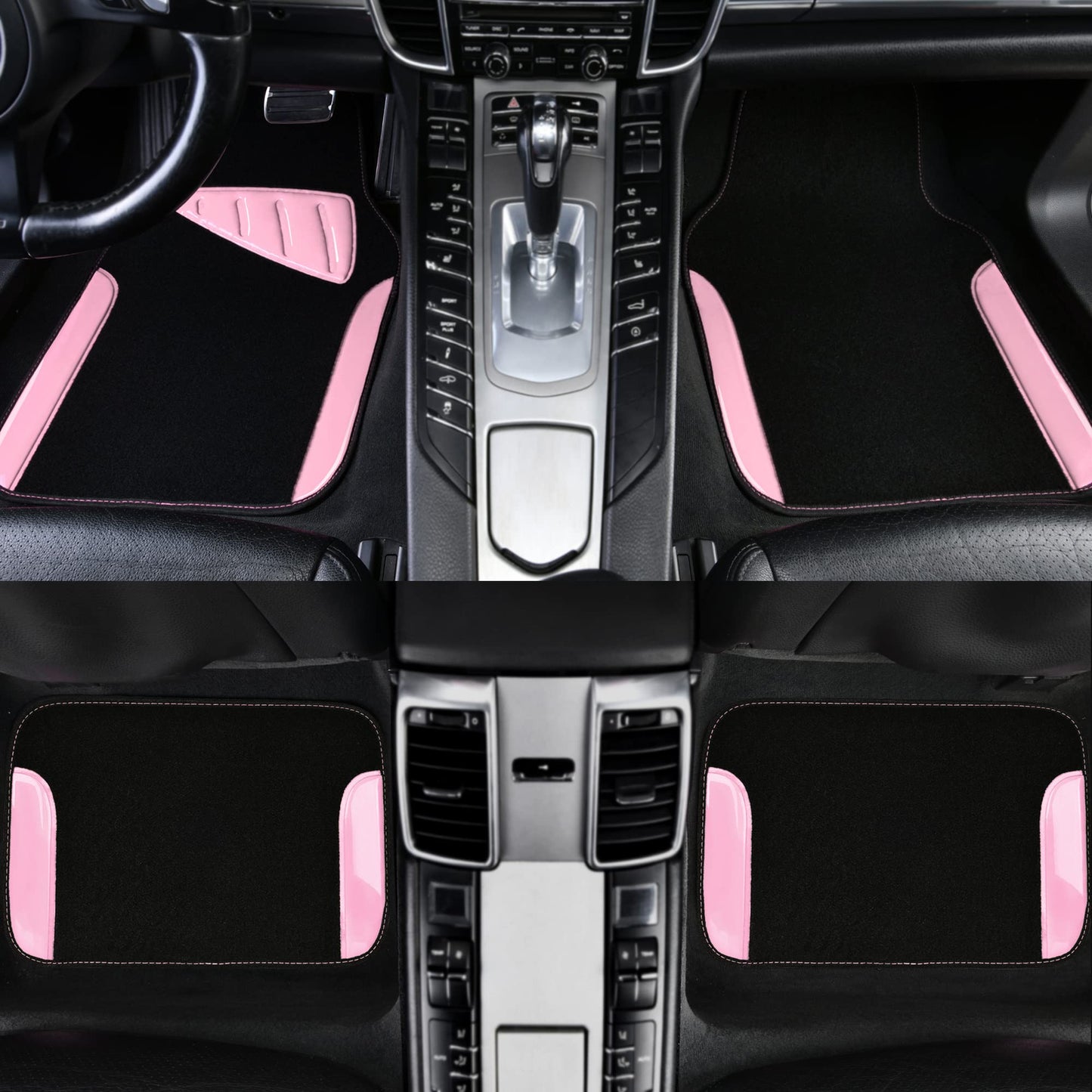 CAR PASS Waterproof Universal Fit Car Floor Mats, Faux Leather Car Carpet Mats, Black Car Mats with Anti-Slip Nibbs Backing & Driver Heel Pad Fit for SUV,Vans,sedans, Trucks,Set of 4pcs(All Black)