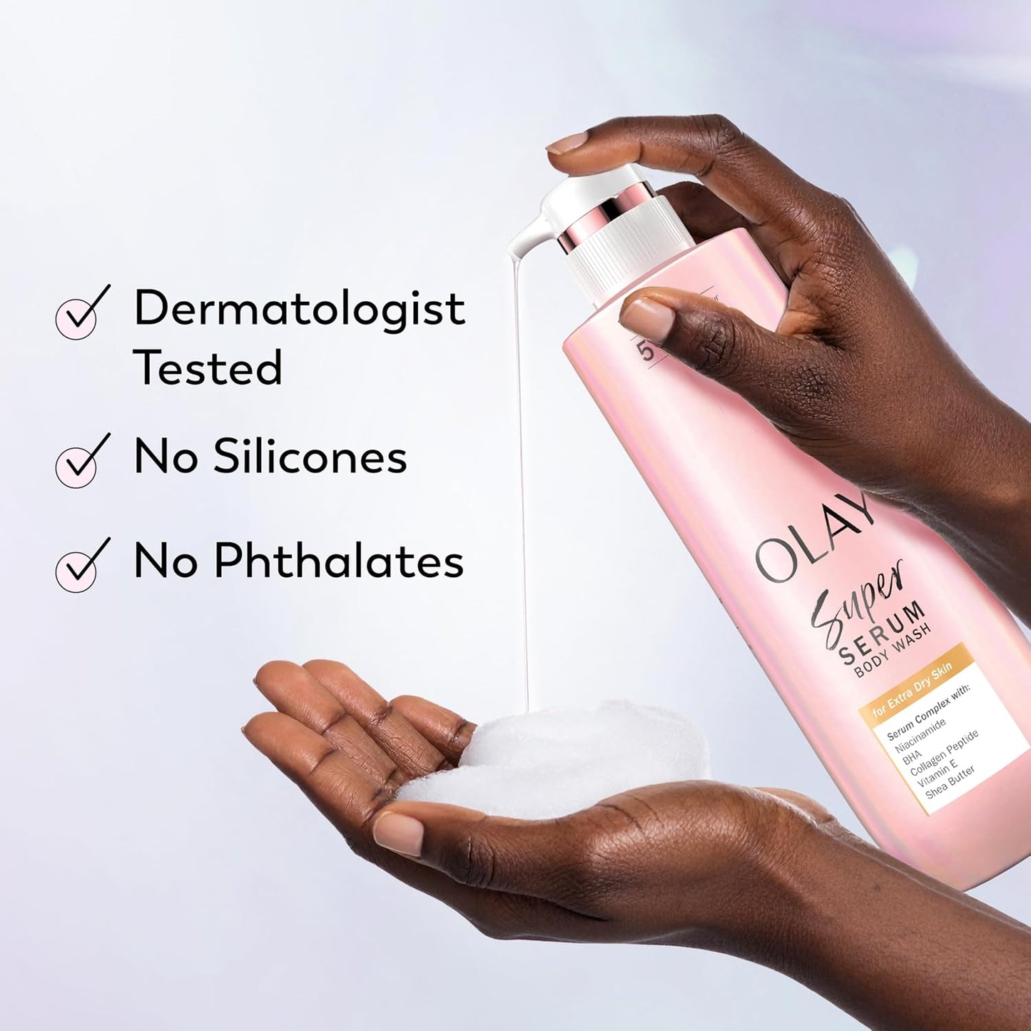 Olay Super Serum Body Wash for Extra Dry Skin, 24hr Long Lasting Rich Hydration, 5+ Ingredient Complex for Bright, Even, Firm, & Luminous Skin, with Collagen Peptide, Vitamin C & Shea Butter, 20 fl oz