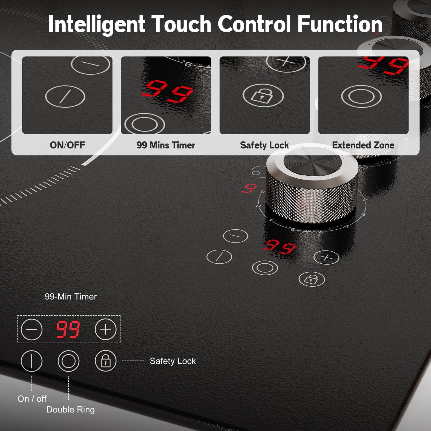 2 Burner Electric Cooktop 110V, 2000W, 24" Countertop & Built-in