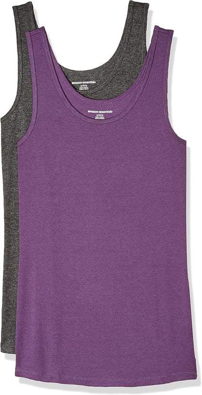 Amazon Essentials Women's Slim-Fit Ribbed Scoop Neck Tank Tops, Pack of 2
