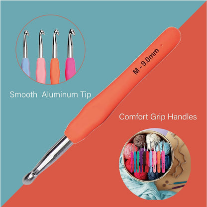 Yarniss Crochet Hooks,14 Size Ergonomic Crochet Hooks Set 2mm(B)-10mm(N)