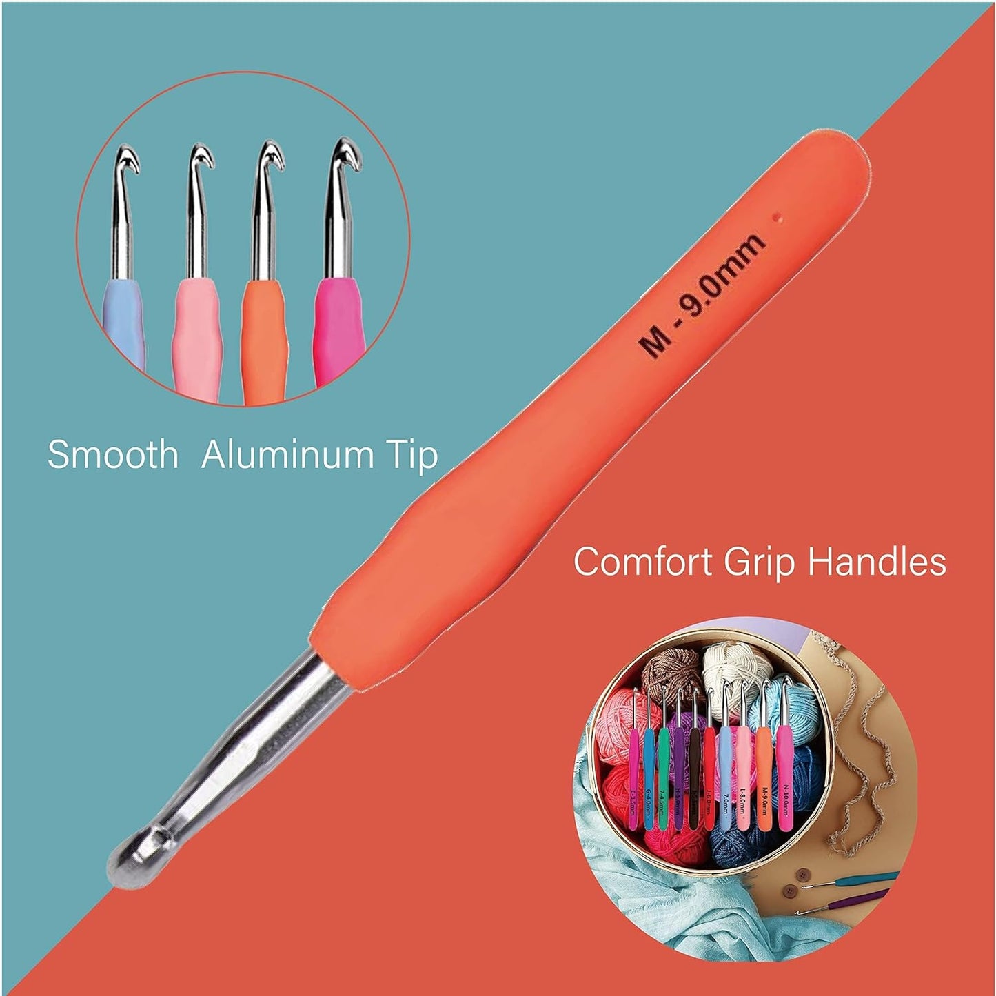 Yarniss Crochet Hooks,14 Size Ergonomic Crochet Hooks Set 2mm(B)-10mm(N)
