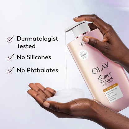 Olay Super Serum Body Wash for Extra Dry Skin, 24hr Long Lasting Rich Hydration, 5+ Ingredient Complex for Bright, Even, Firm, & Luminous Skin, with Collagen Peptide, Vitamin C & Shea Butter, 20 fl oz