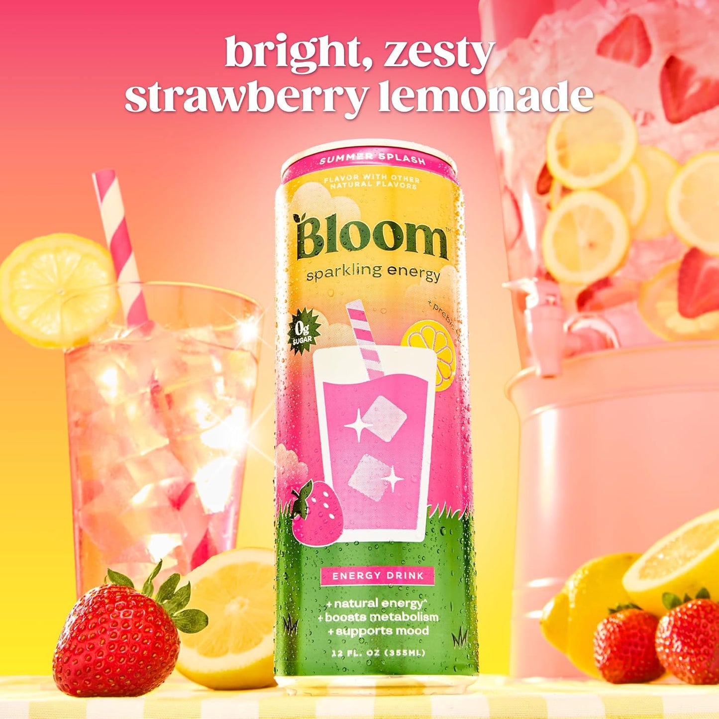 Bloom Nutrition Zero Sugar Energy Drink, Apple Crisp, 12oz 12pk