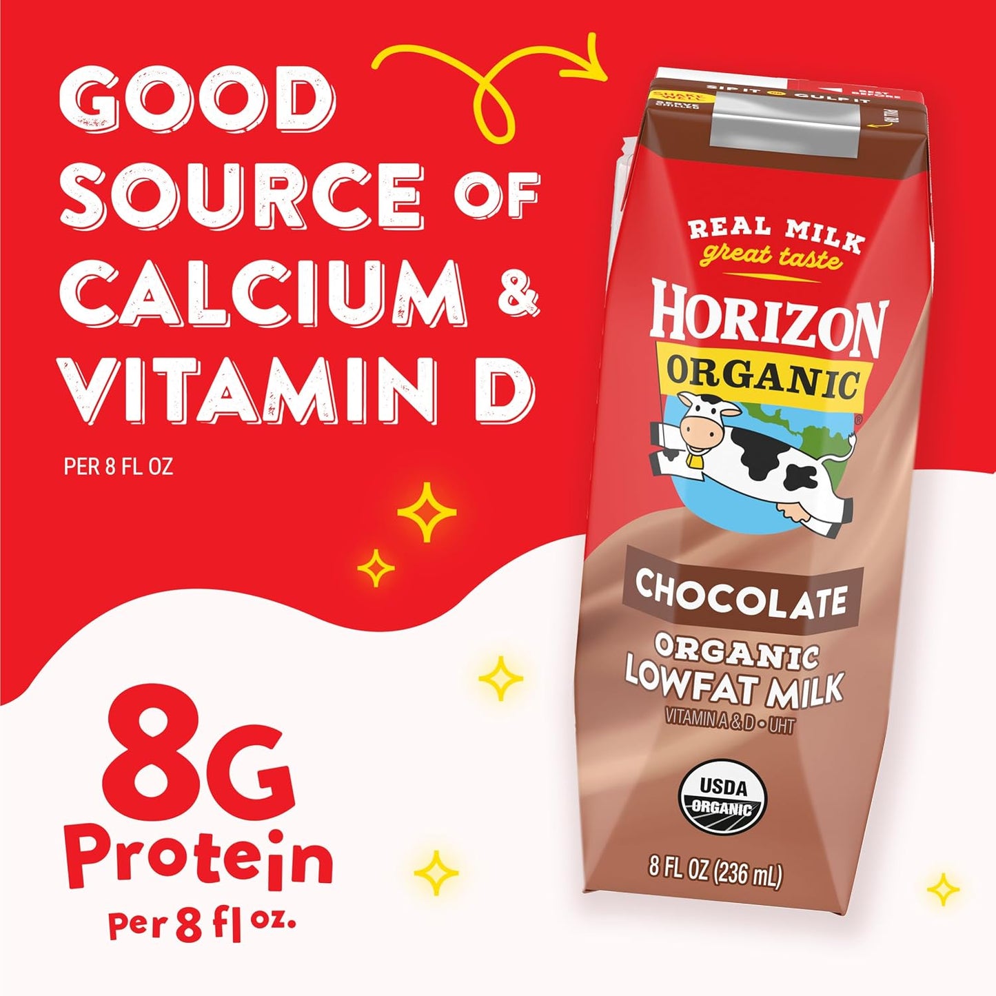 Horizon Organic Shelf Stable Whole Milk Boxes, Pack of 18-8g Protein per Serving
